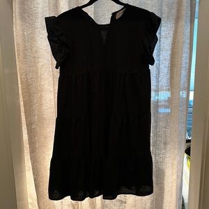 Black linen petal and pup dress